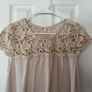 Blu Pepper Lace Anthropologie Top M Boho Cream Flowy Babydoll Romantic Cottage